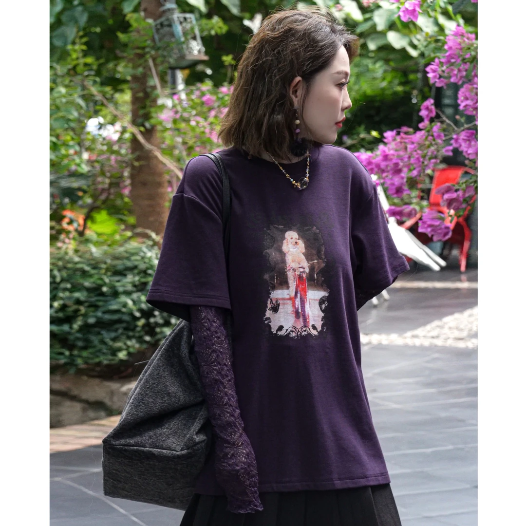 小狗狗假两件!混搭风蕾丝设计感上衣!GZ6683