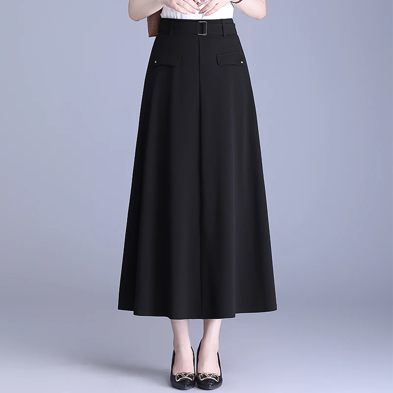 黑色半身裙女2025春夏新款高腰垂感中长款a字裙气质过膝大摆伞裙