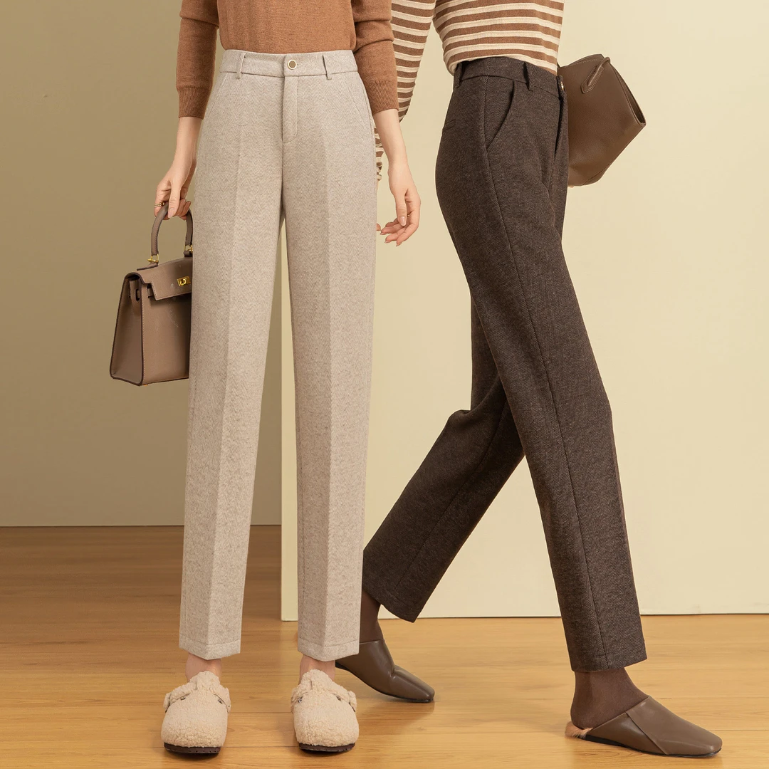 【小个子定制】加厚羊毛呢烟管裤2025冬高腰弹力显高显瘦通勤西裤