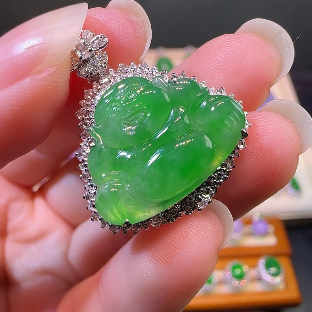 翡翠18K金镶嵌吊坠(不含链)