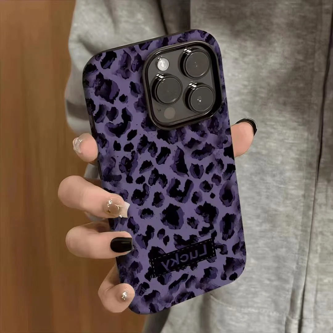 灏吉象紫底豹纹适用于苹果16promax二合一菲林手机壳oppo华为vivo