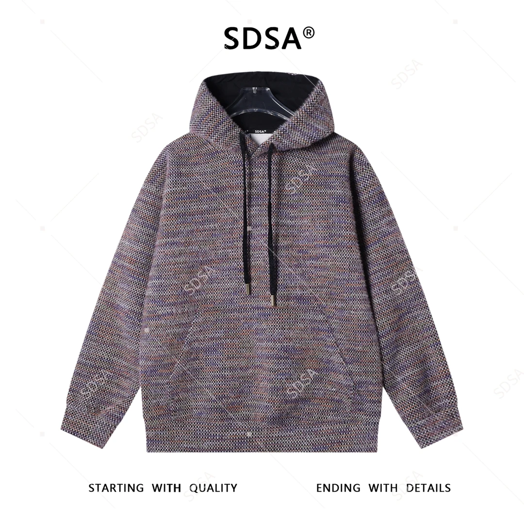SDSA男士秋冬新款痞帅男装潮牌彩色绒毛抽绳连帽卫衣百搭套头上衣
