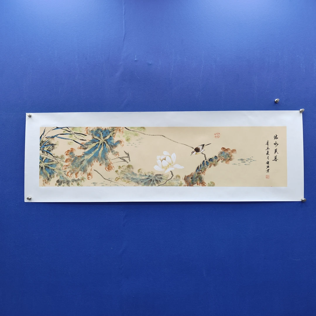 赵兴业《出水芙蓉》四尺对开 托裱 136*34cm -天美2