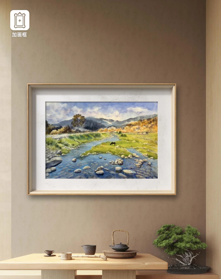 客厅茶室挂画，高端原创水彩作品，《罗浮山酥醪村》90x130cm