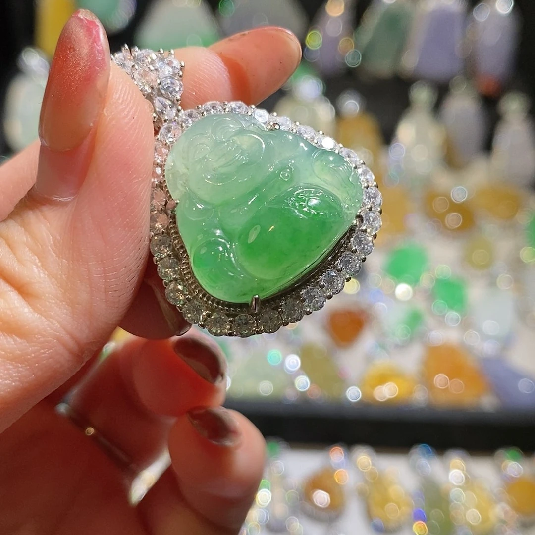 翡翠银S925镶嵌颈饰林*晴天然翡翠