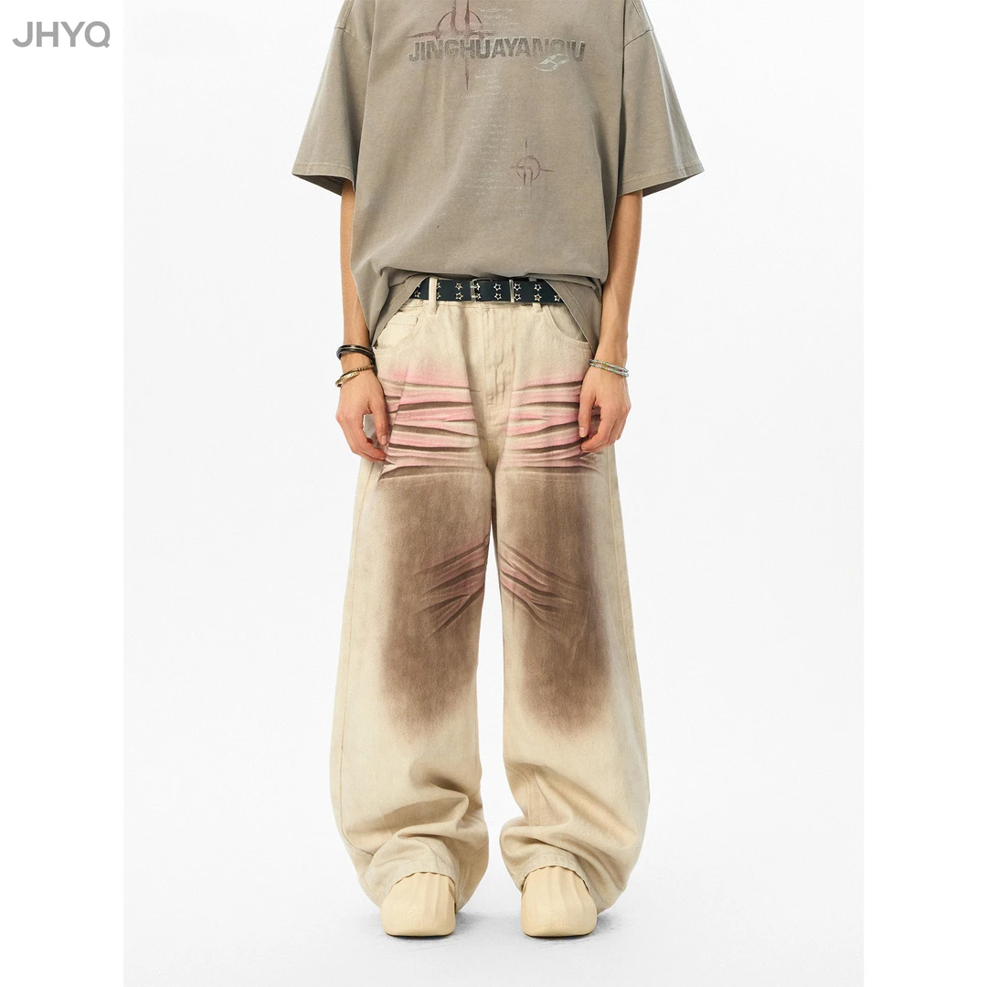 【JHYQ】设计感美式街头痞帅牛仔裤男休闲复古脏染做旧嘻哈长裤011