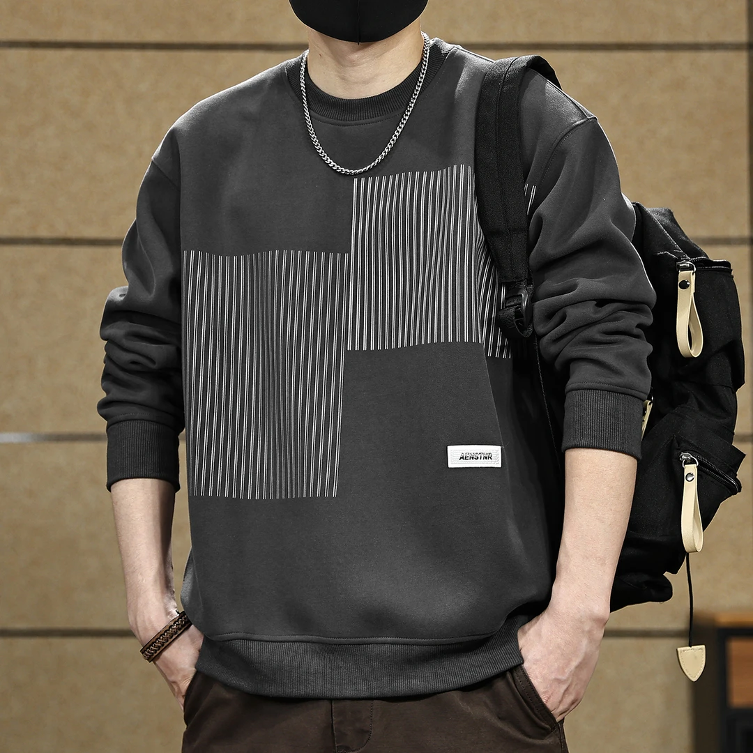 条纹拼色卫衣男秋季2025新款重磅男装大码男士潮牌衣服男款春秋款