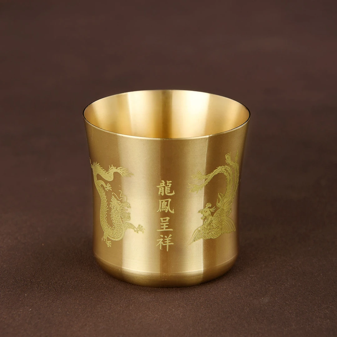 黄铜高龙凤呈祥杯家居桌面摆件