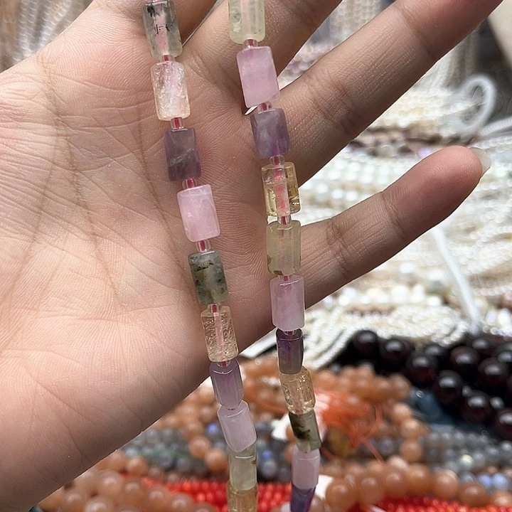未镶嵌玛瑙/玉髓珠宝半成品一条6/10mm左右多宝水晶柱子