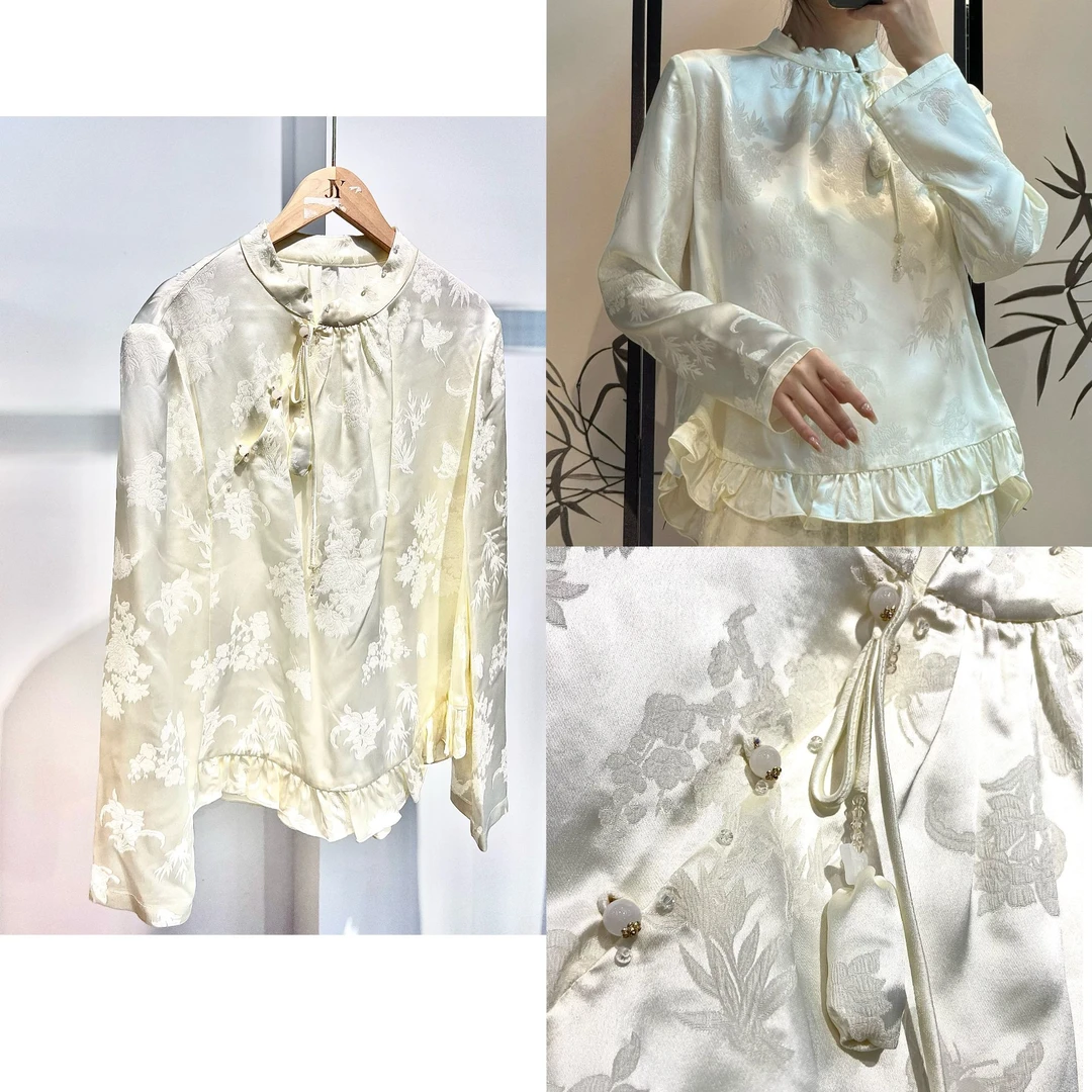【花前月下】提花织锦醋酸缎国风斜襟开衫上衣JY2466
