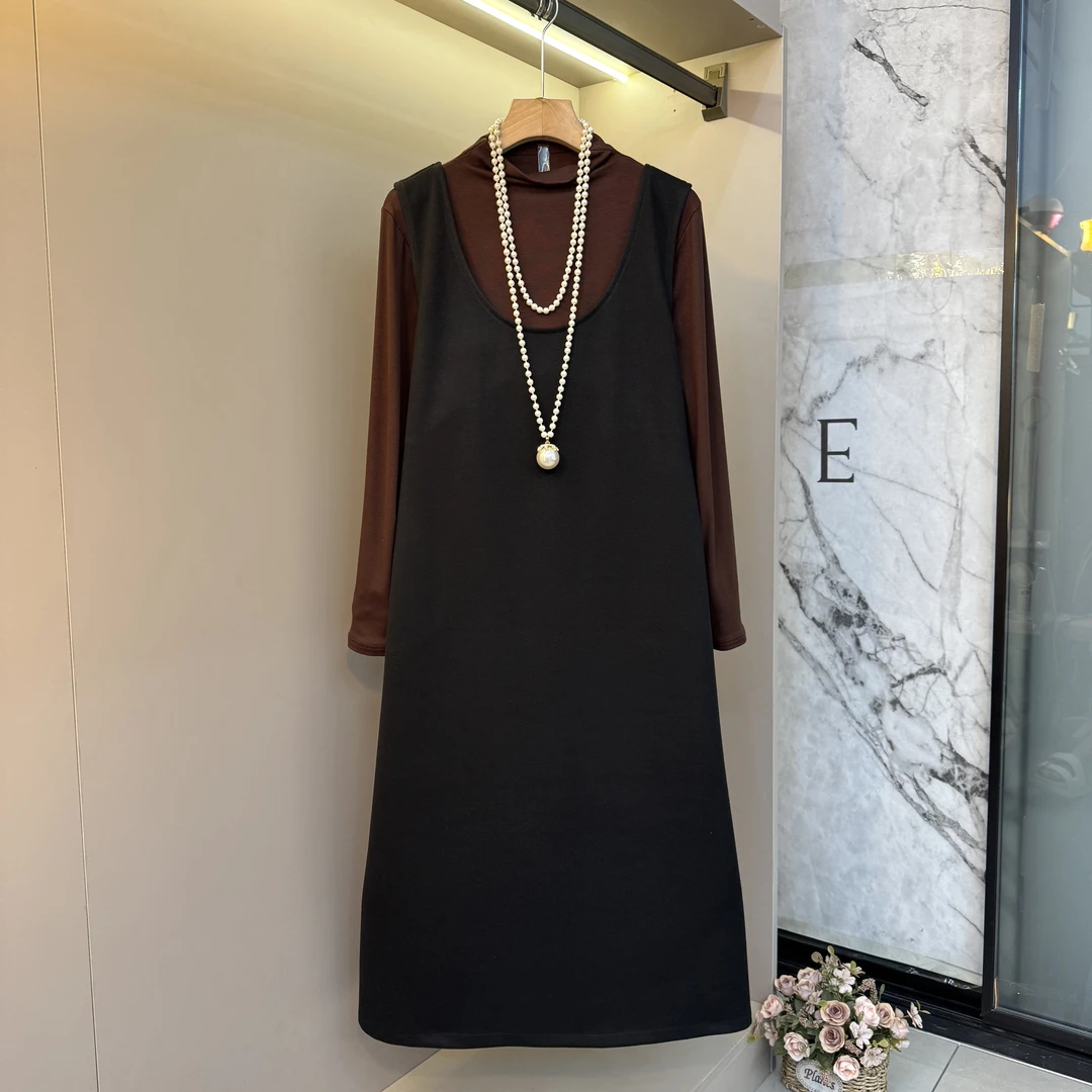 2025早秋新款时尚简约显气质高级宽松半高领打底+吊带裙套装1806