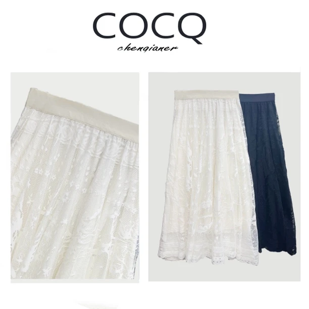【COCQ】镂空钩花蕾丝半身裙 新款春季小清新高腰显瘦大裙摆