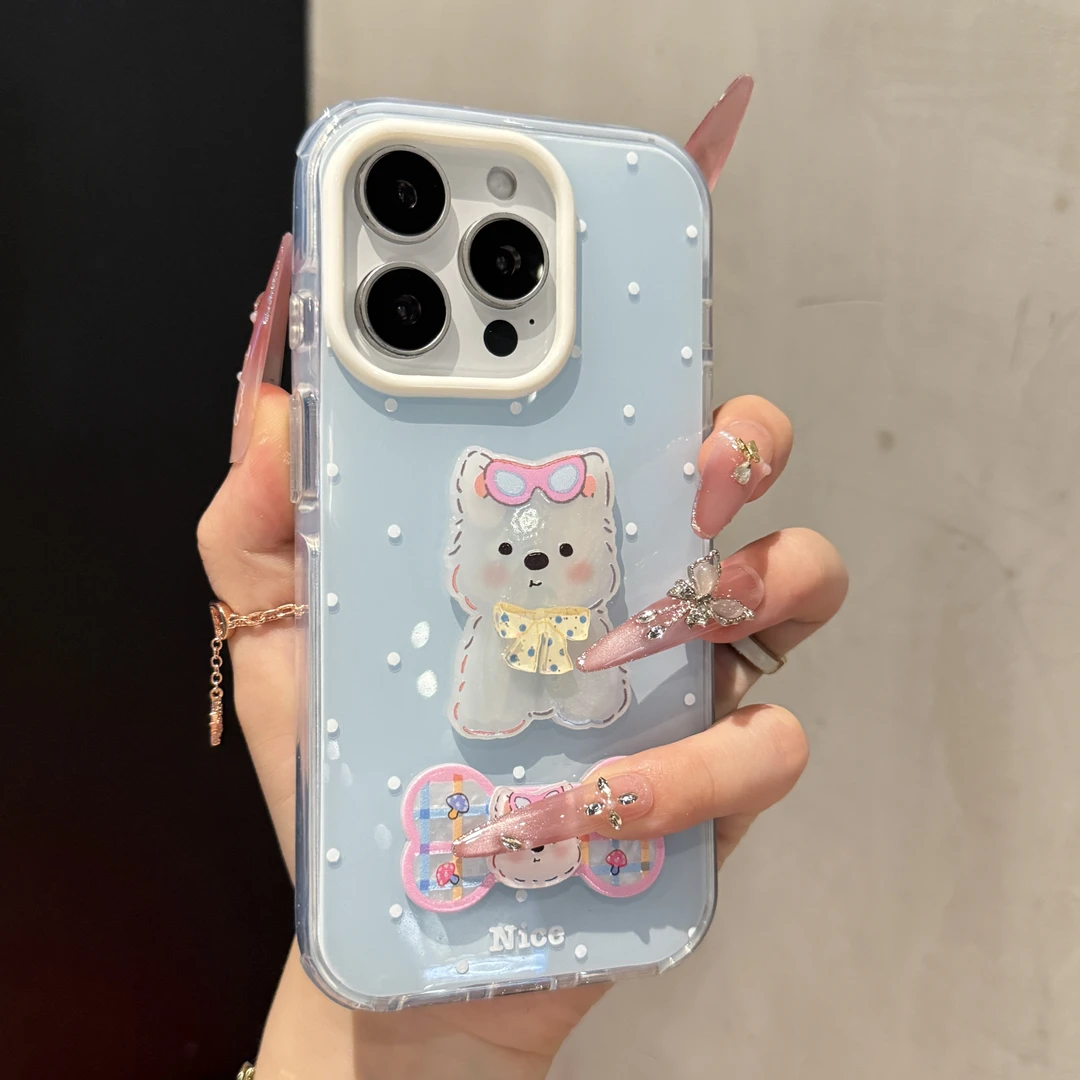 果冻彩色波点西高地适用苹果16promax手机壳15promax卡通14/13女