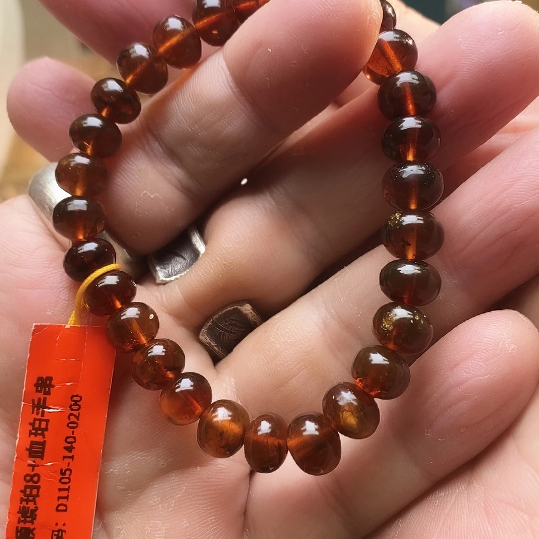 琥珀未镶嵌裸石血珀单圈8+