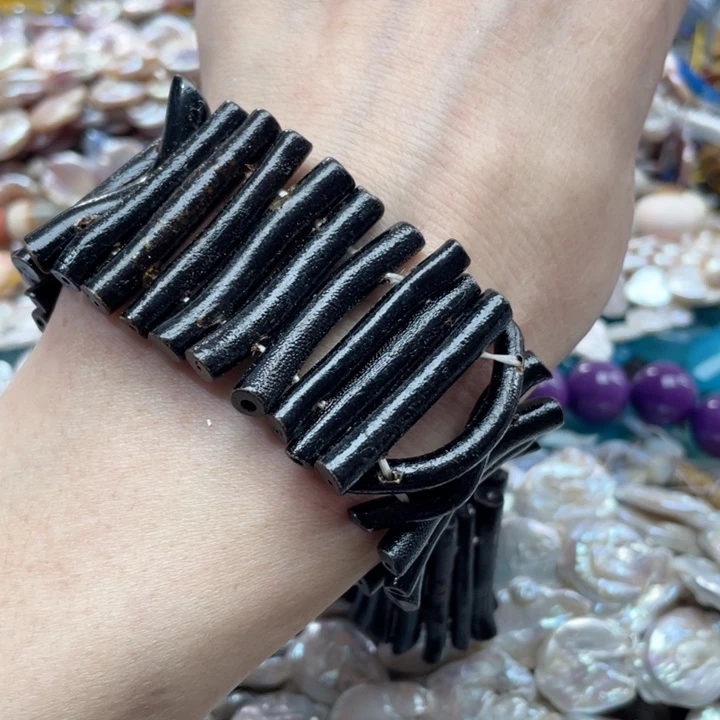 玛瑙/玉髓合金珠宝半成品一条36mm黑柳手排