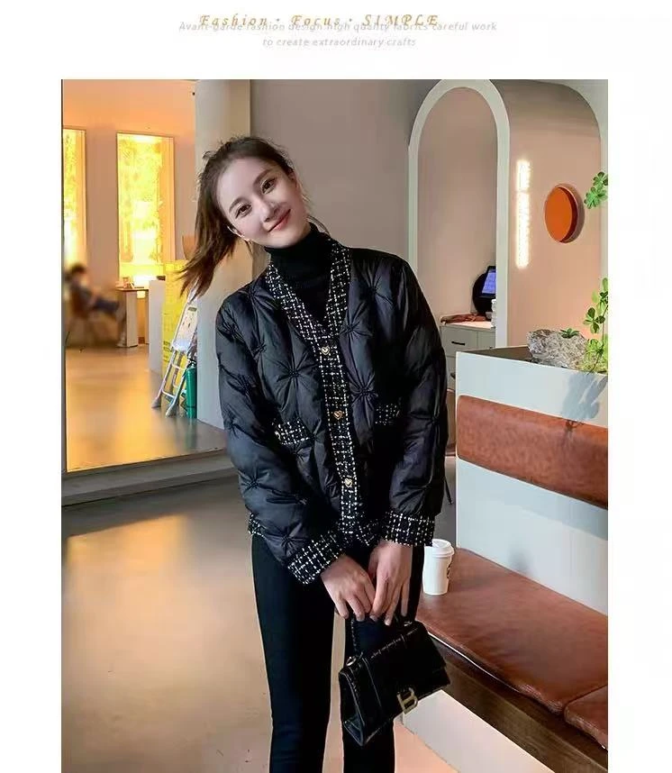 2024【艾美推荐】冬季女装新款时尚百搭v领小香风保暖短款外套气质