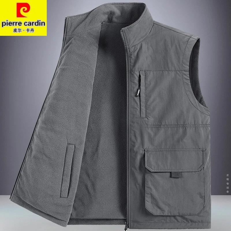 皮尔卡丹双面穿马甲男士秋冬季潮流运动背心坎肩加绒加厚马夹外套