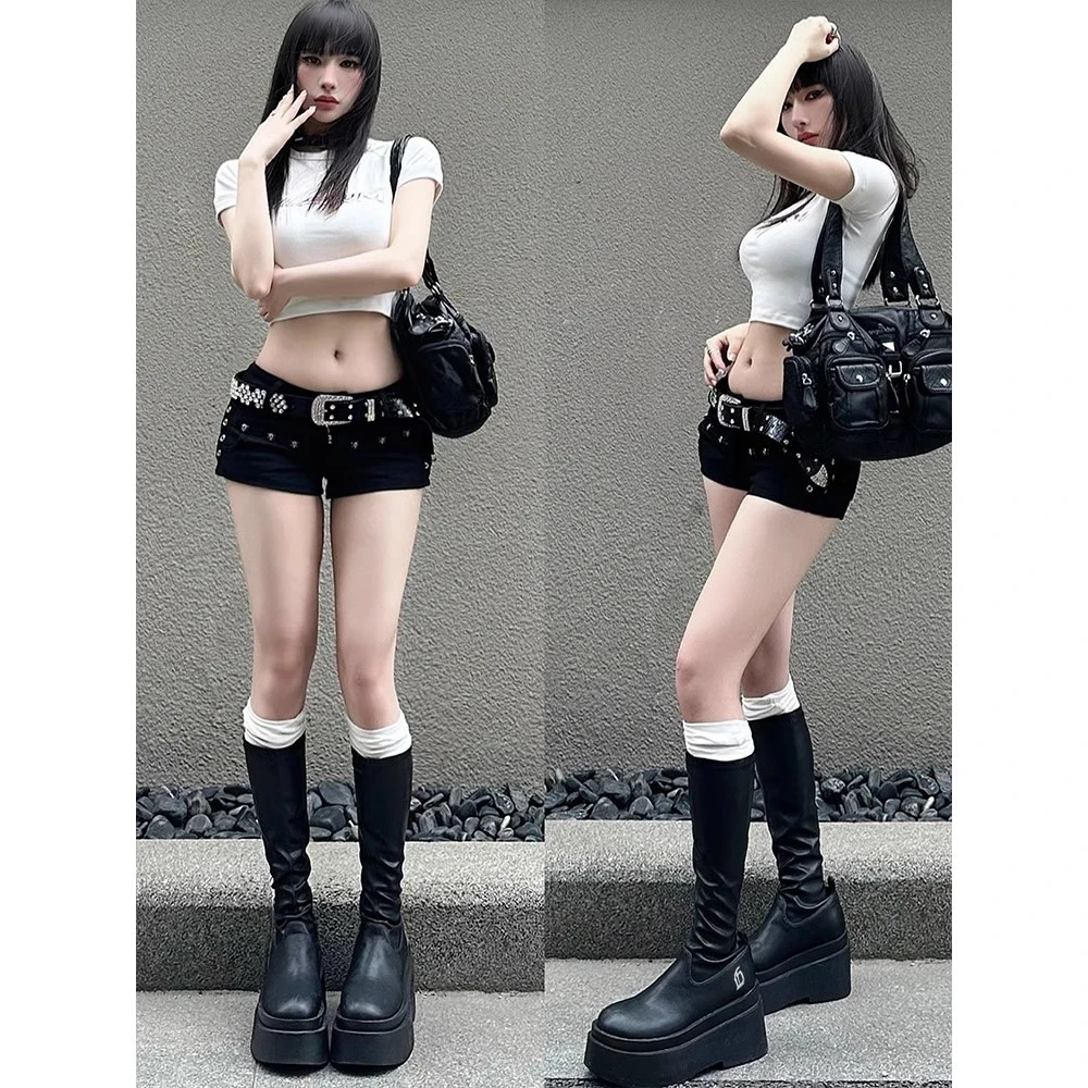 双筒围~弹力瘦瘦靴厚底增高小个子长筒靴不过膝长靴高筒骑士靴戈