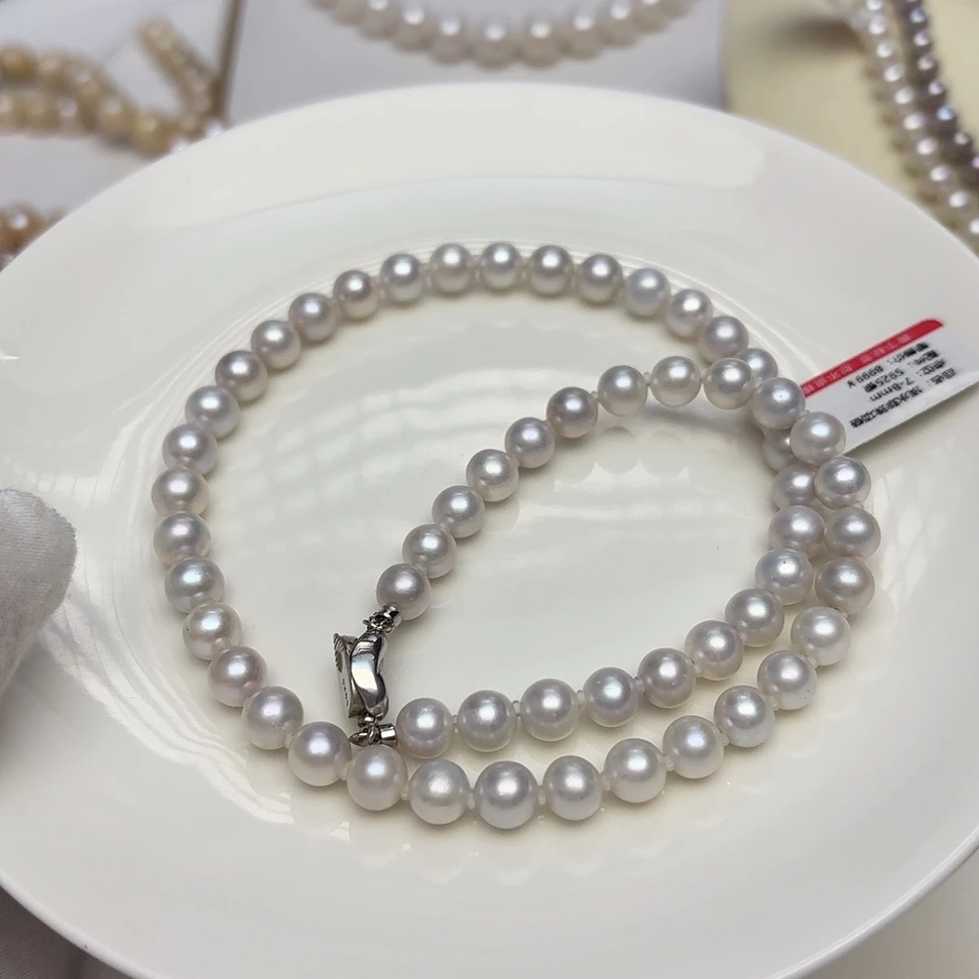 银S925镶嵌颈饰淡水珍珠无核7-.5mm