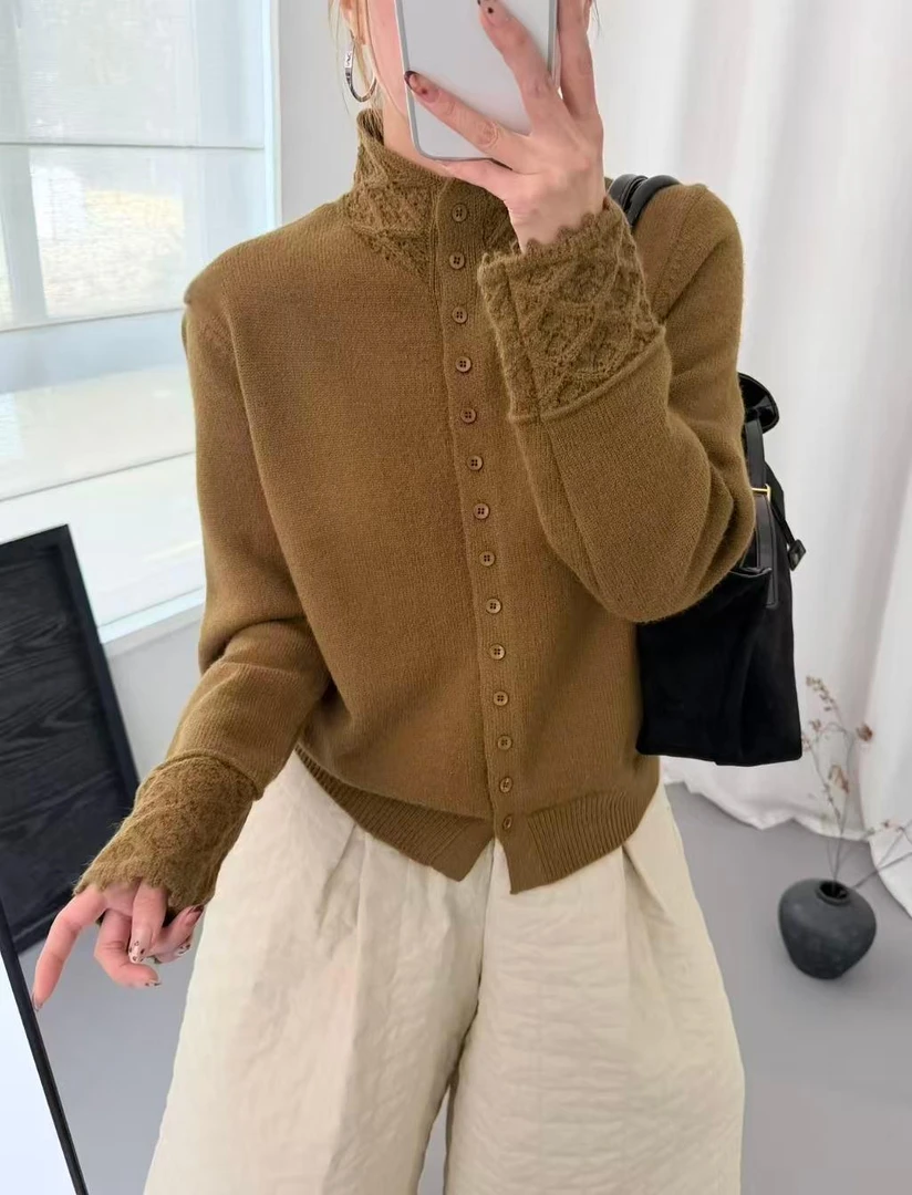 A[浣熊~勾花]加厚开衫慵懒风木扣肌理纹2025秋冬百搭毛衣针织女