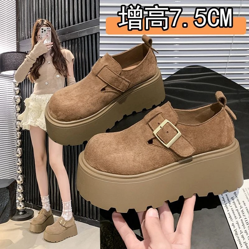 厚底增高勃肯鞋2025春秋季新款女鞋复古小个子单鞋女一脚蹬乐福鞋