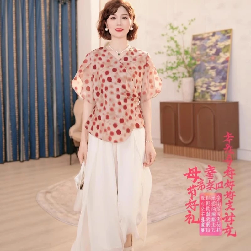 2025新款妈妈装夏季时尚气质中年女装宽松洋气小衫套装