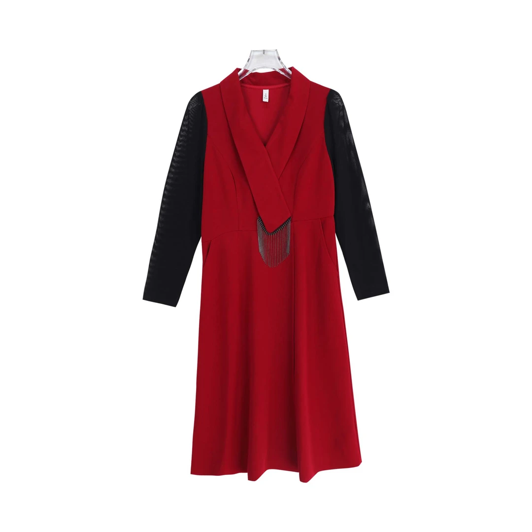 新款时尚优雅V领气质收腰显瘦连衣裙S1241