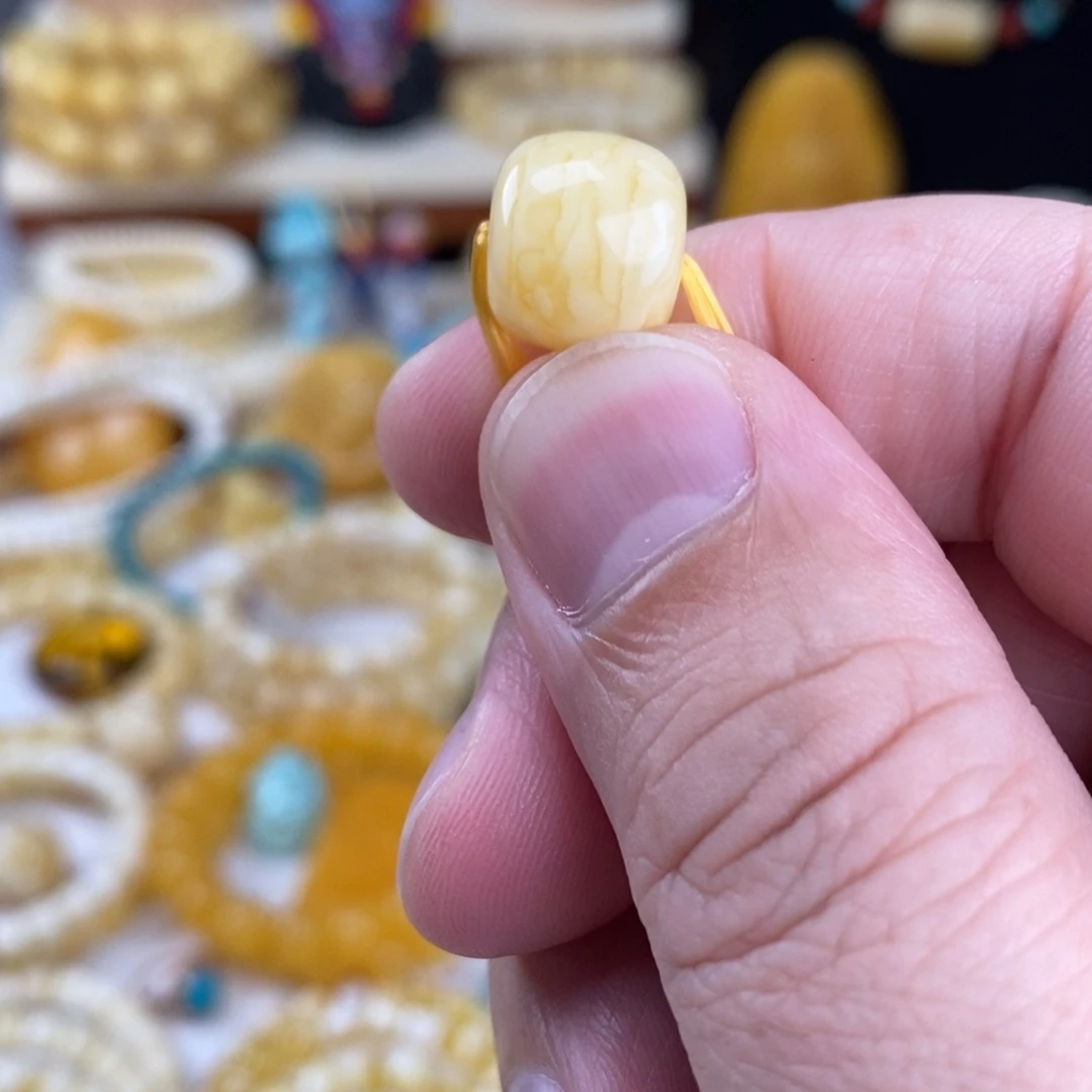 蜜蜡未镶嵌手链瓷白细纹蜡实虎皮纹12.5mm单珠