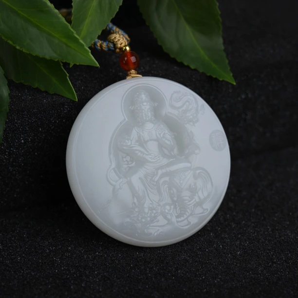 (生肖龙蛇)天然和田玉俄料普贤菩萨挂件（WH3230）十二生肖