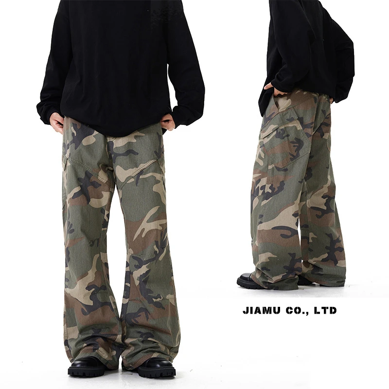 美式高街复古迷彩中性直筒工装裤男女情侣休闲裤男士宽松