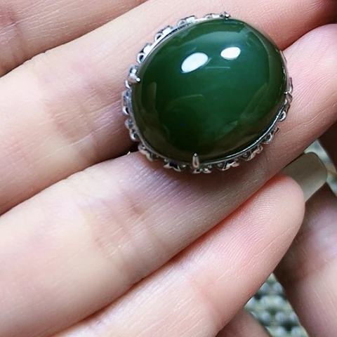 和田玉银S925镶嵌戒指