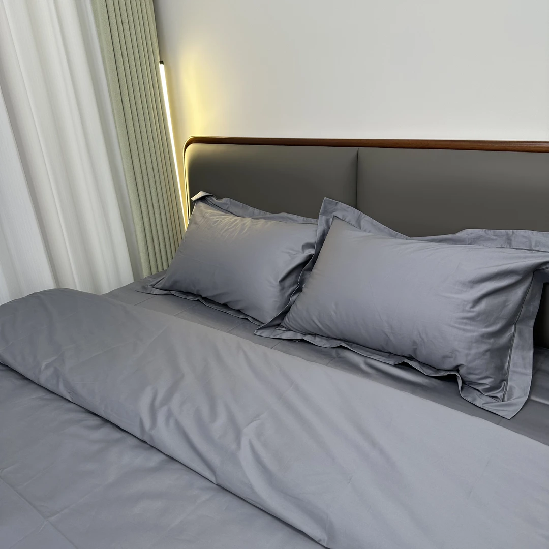 四件套100%棉贡缎床品套件纯色换季秋天透气简约床单被套枕