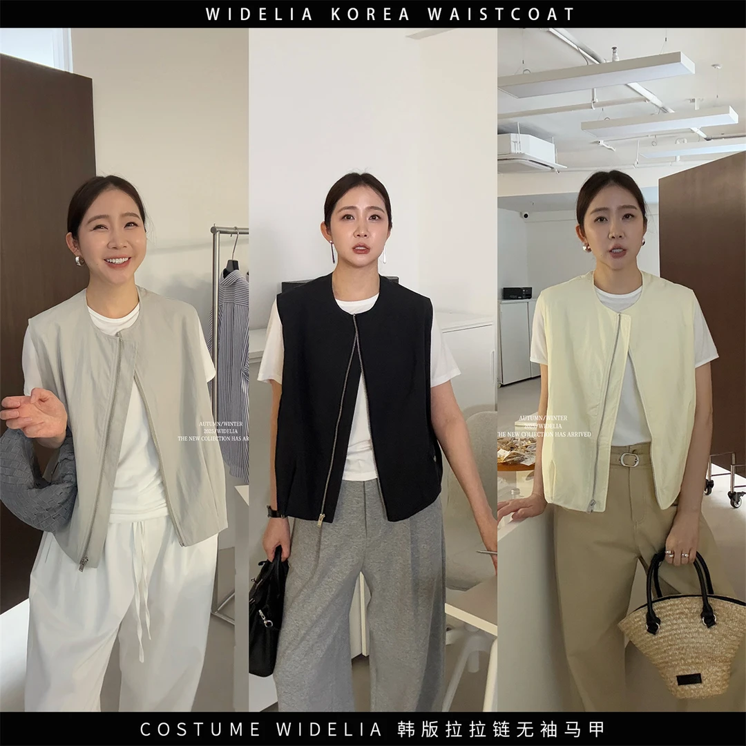 widelia春季7073韩系时尚无袖马夹拉链上衣开衫显瘦背心马甲
