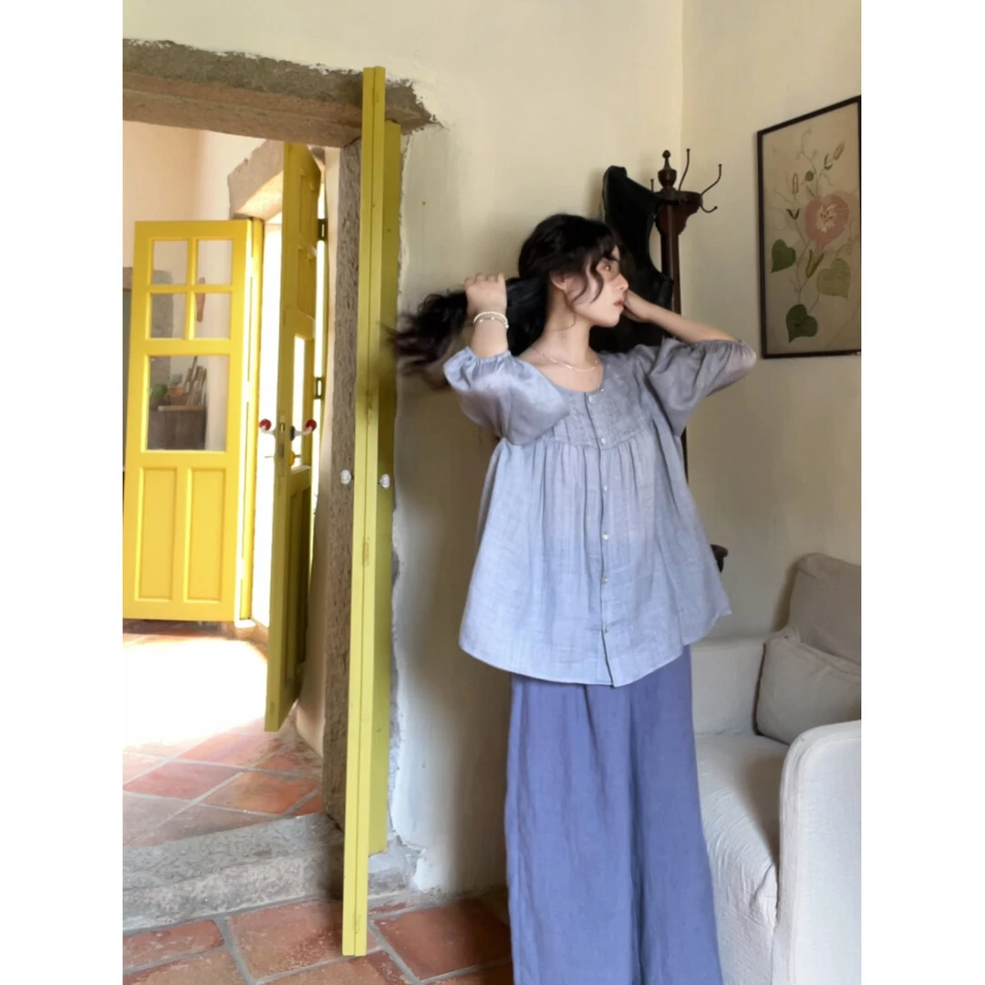 夏-桔梗 空灵的蓝紫 苎麻衬衫