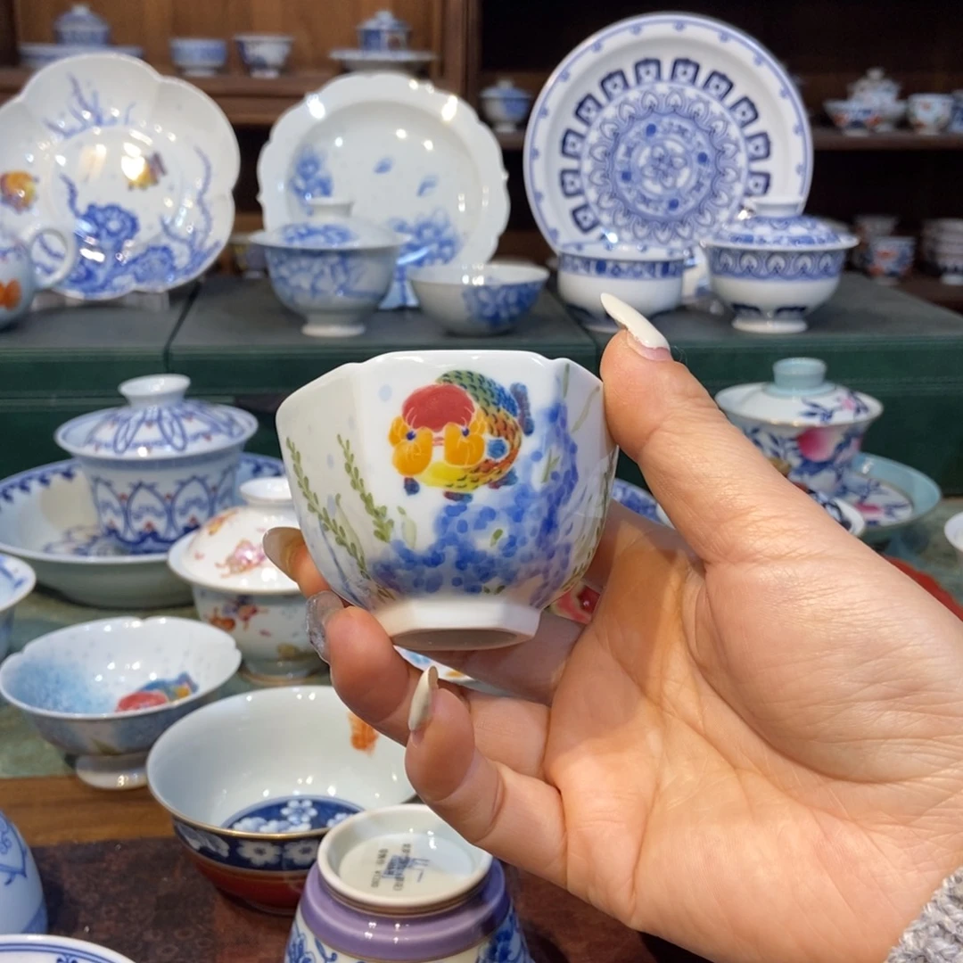 w雪山春晓兰寿鱼六方杯