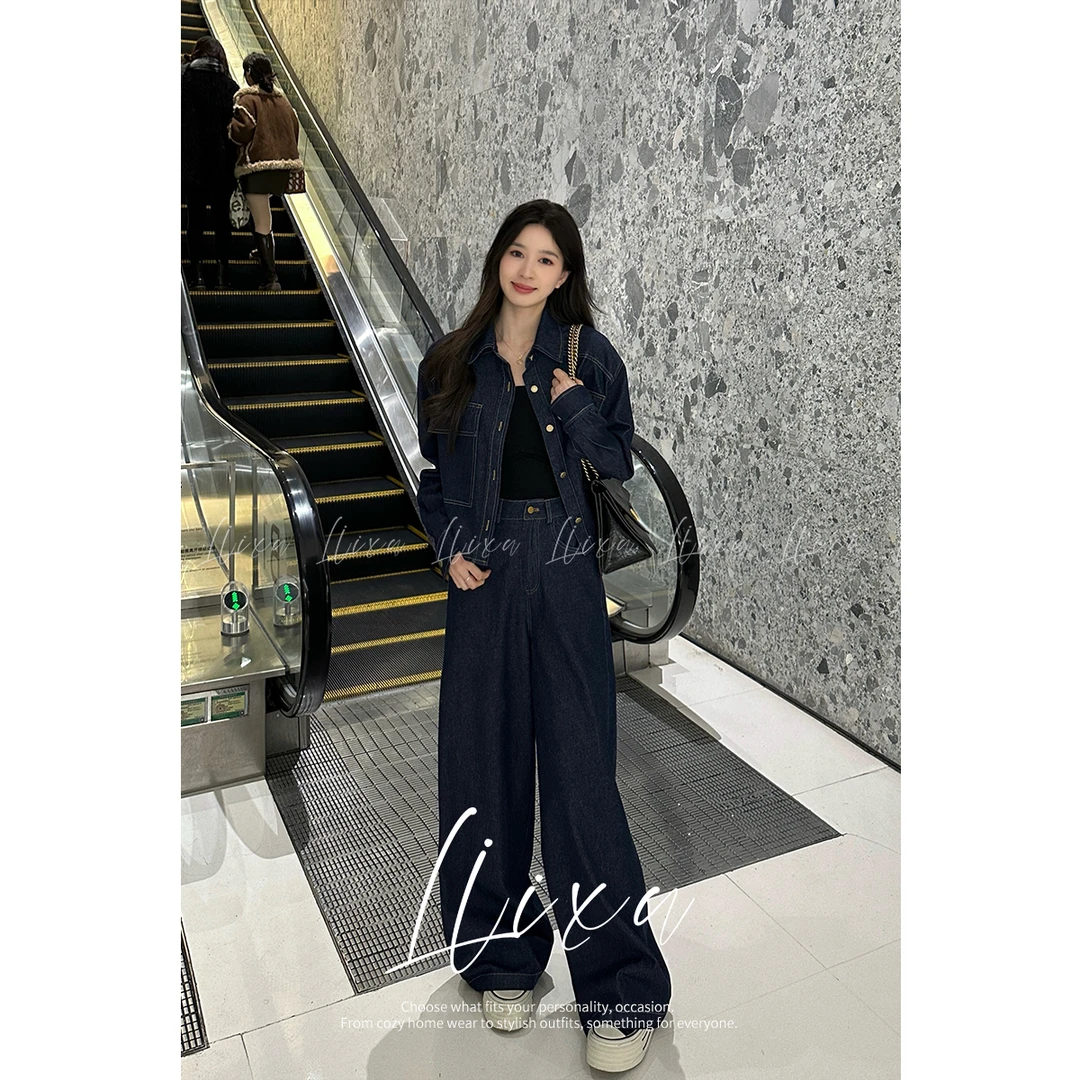Liixu显瘦气质牛仔春季两件套时尚阔腿小众炸街显高L51TZ033
