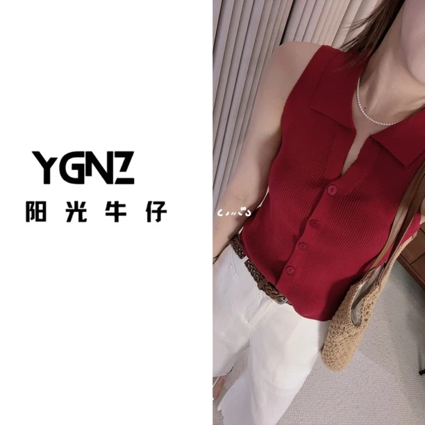 【阳光牛仔】“POLO无袖”夏季薄款百搭显瘦翻领无袖背心