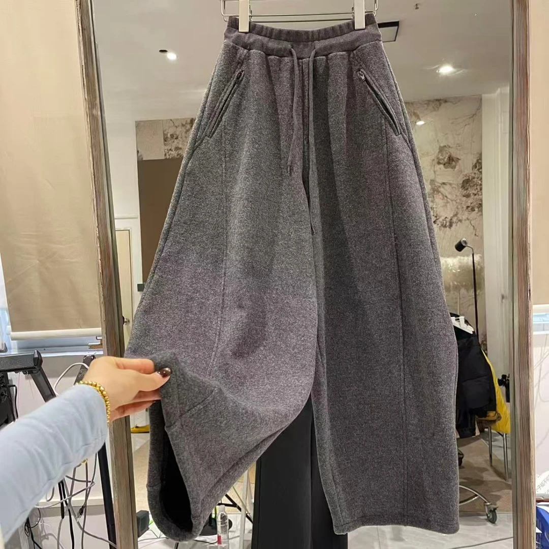 【加绒遮肉神裤】秋冬款高腰显瘦拉链口袋设计感休闲阔镰刀拖地裤