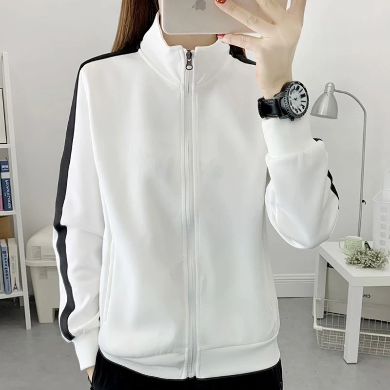 户外跑步卫衣女立领开衫拼色弹力休闲运动服小外套秋冬上衣