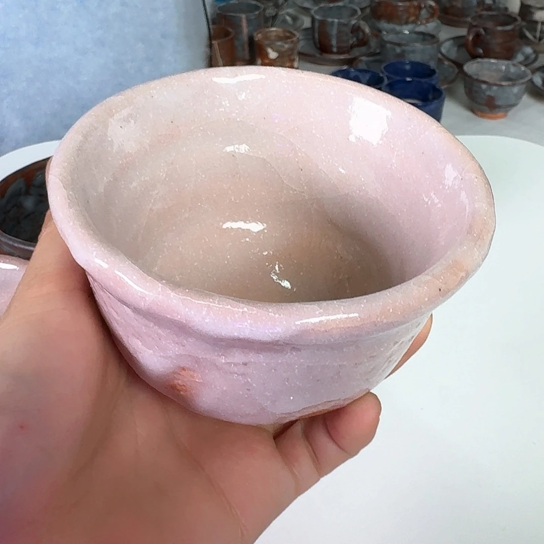 瓷片粉色志野抹茶碗