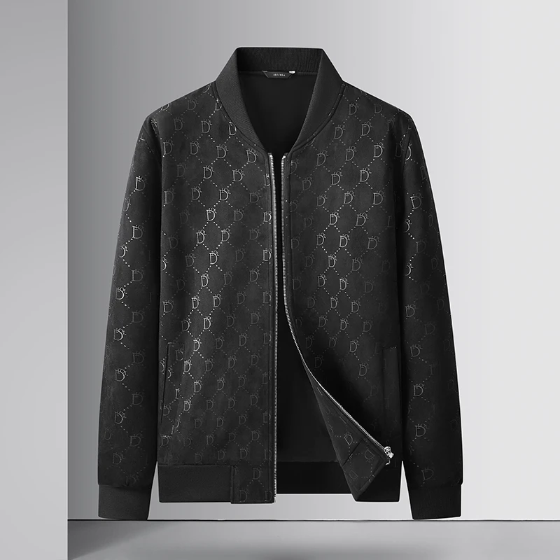 加大码男士春秋季立领印花外套休闲百搭棒球领夹克秋冬时尚潮流