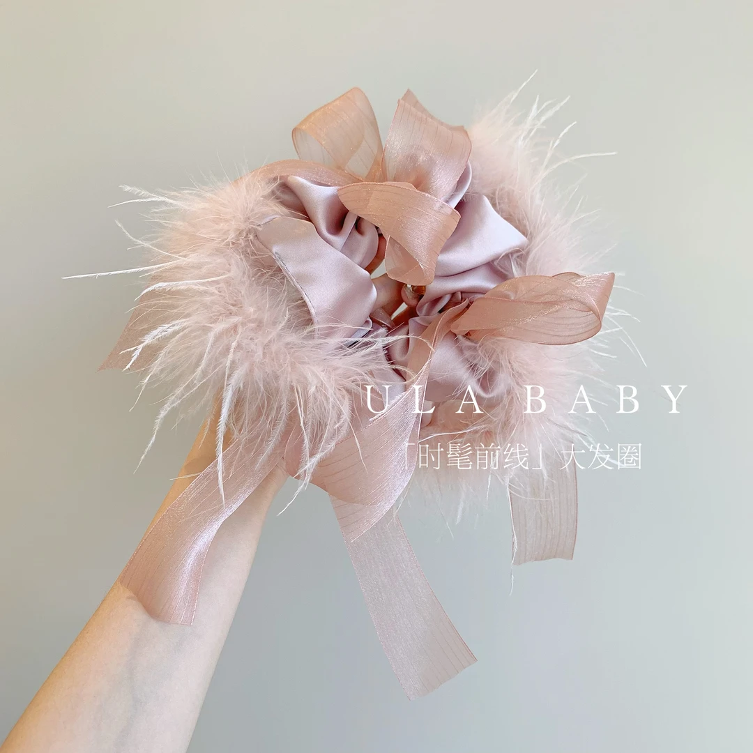 【喜儿ula】12-14-5「时髦前线」毛毛网纱飘带秋冬马尾大发圈