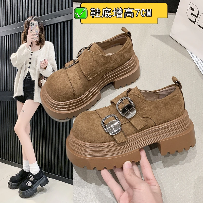 厚底粗跟勃肯鞋女鞋2025春季新款百搭小个子增高英伦风乐福鞋单鞋