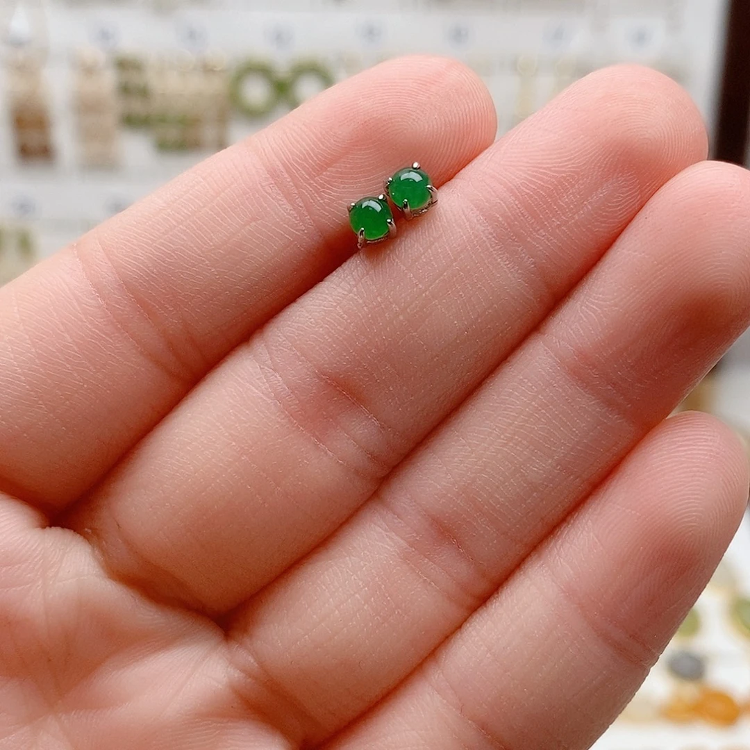 翡翠银S925镶嵌耳饰