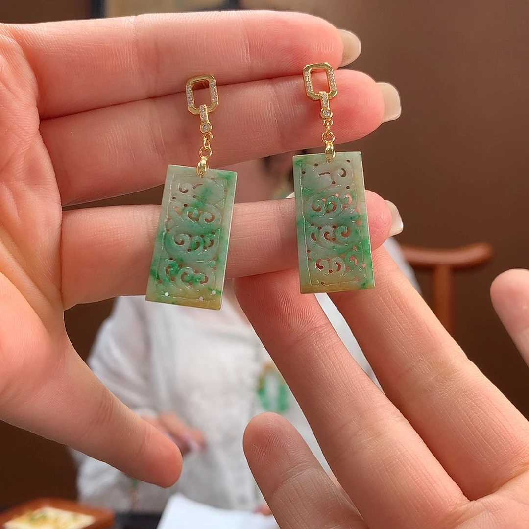 翡翠银S925镶嵌耳饰耳饰