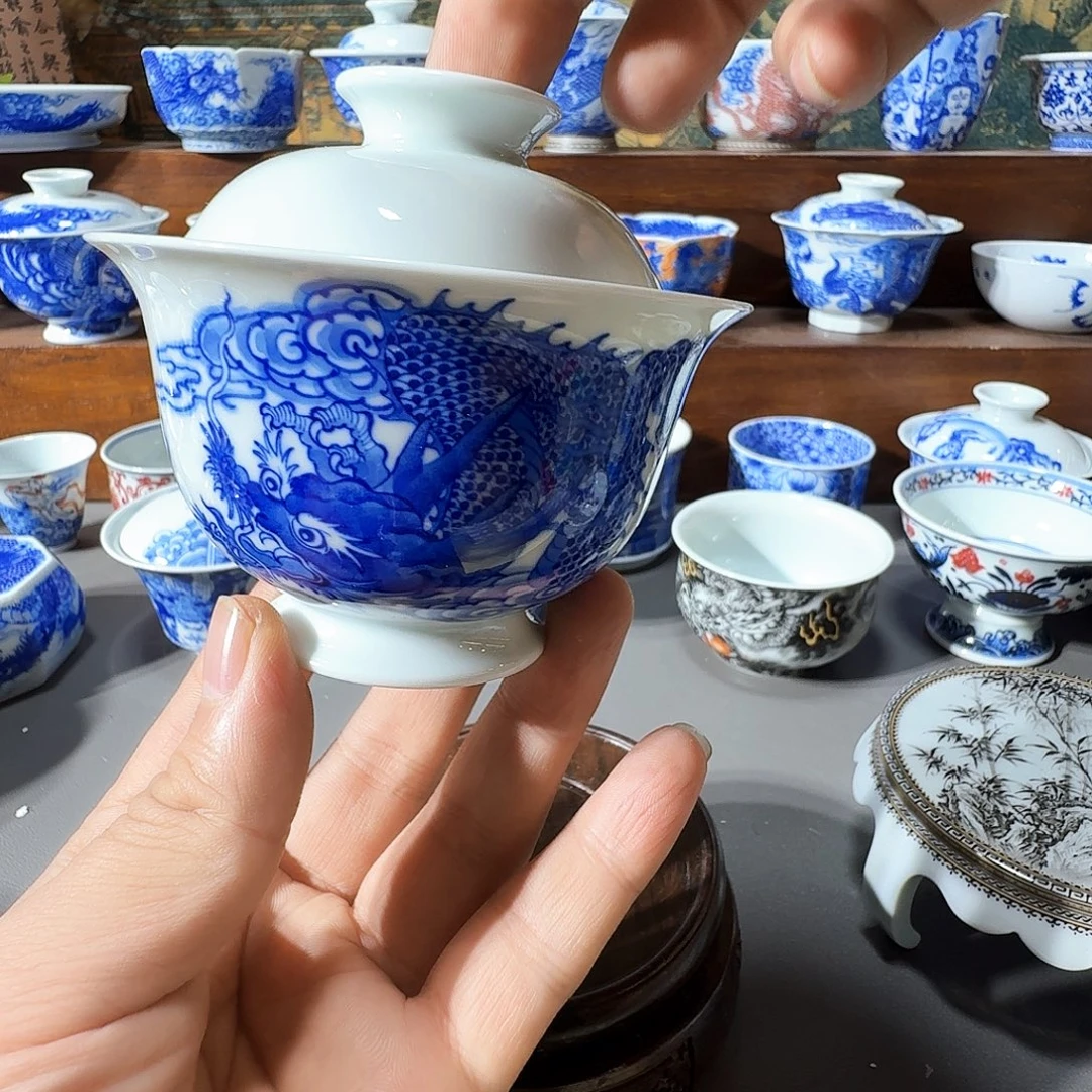 泥塑盖碗手工手绘微瑕