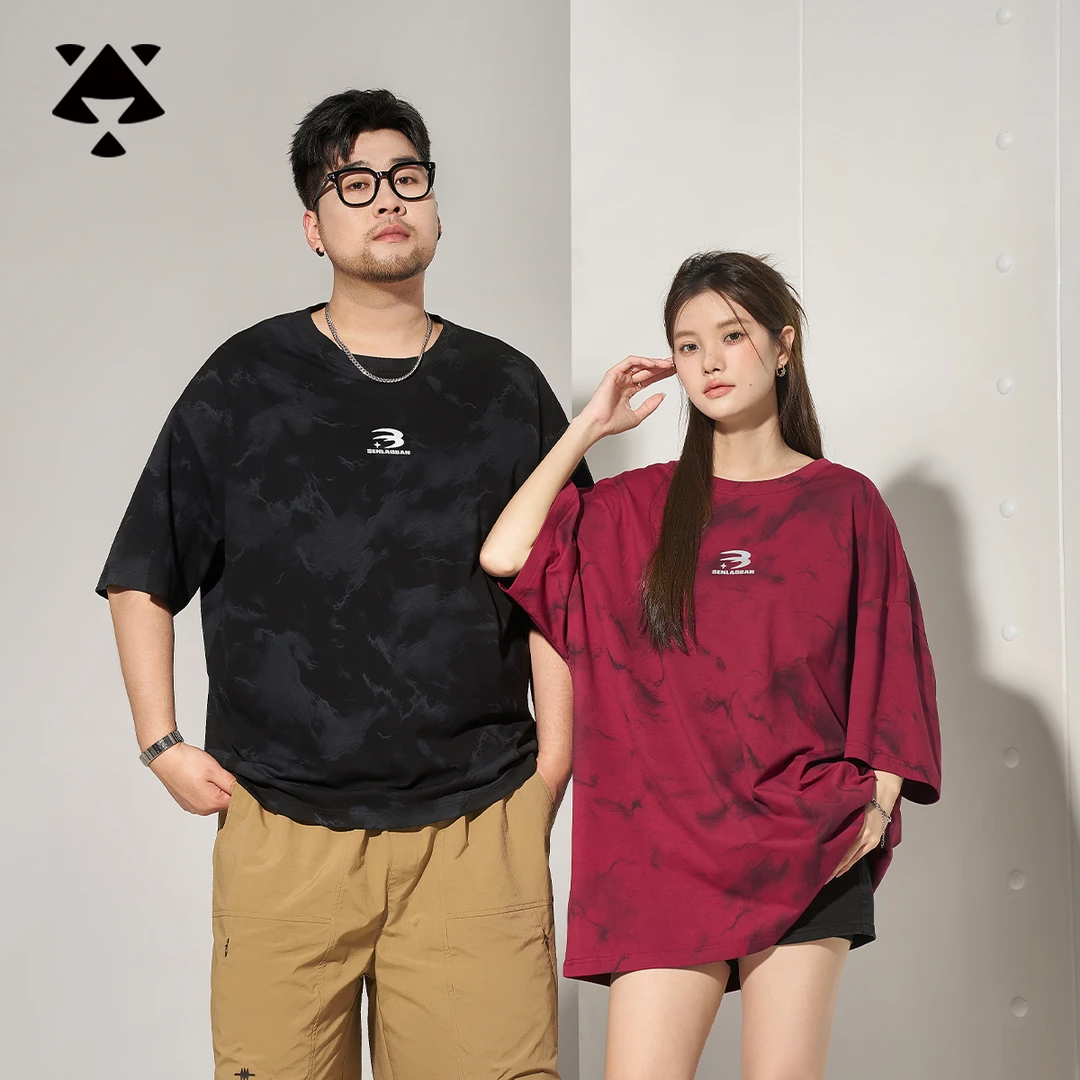 【无痕满印】胖男生大码男装夏季男士短袖个性高街风宽松圆领半袖T