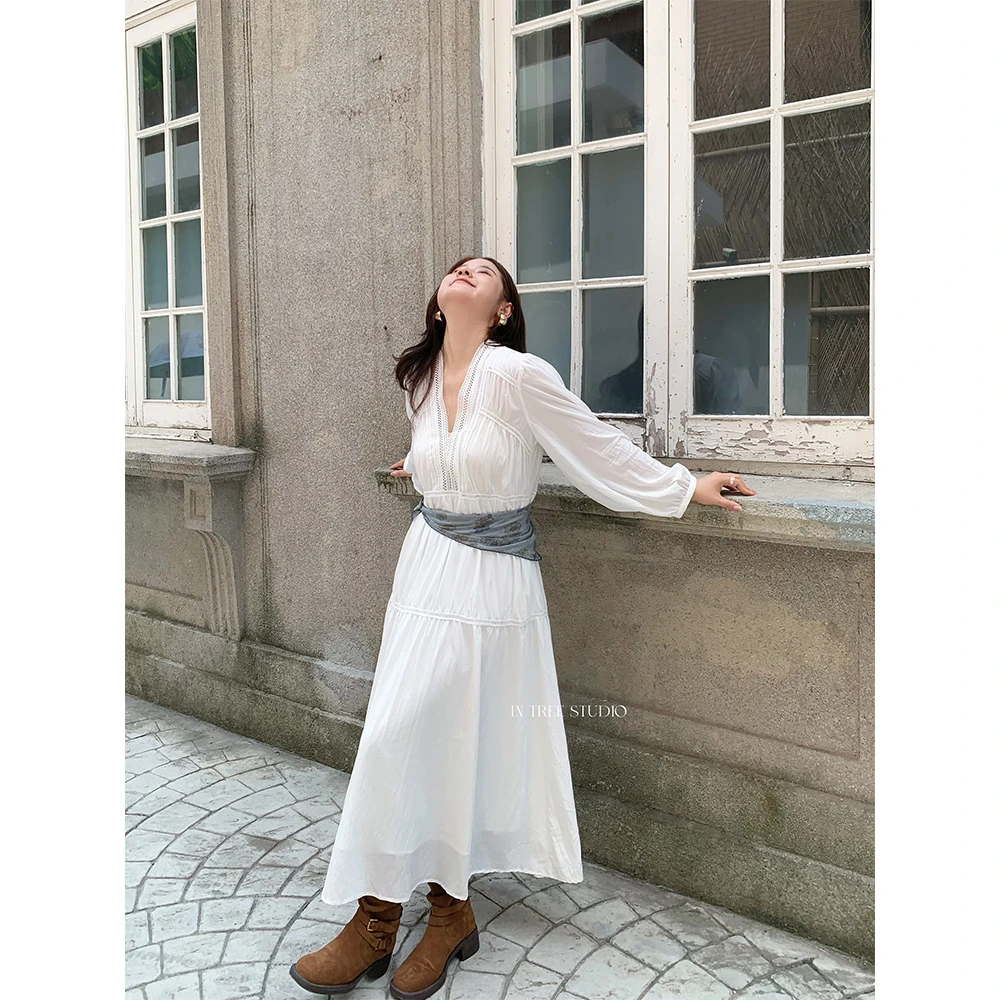 InTree张桶桶【情书】镂空重工白色连衣长裙ZXL01979