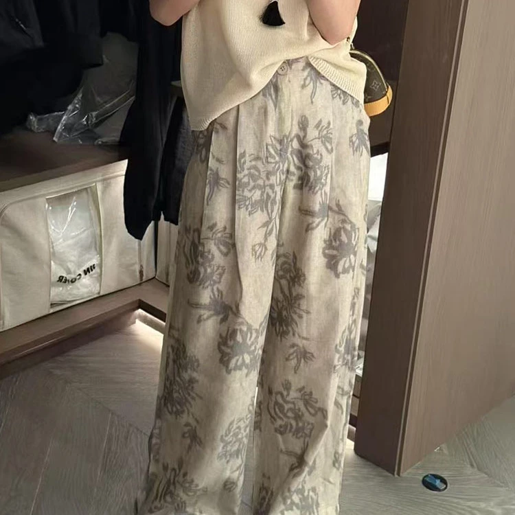 花灰色复古休闲女2025流行新款高腰宽松气质遮胯百搭时尚阔腿裤