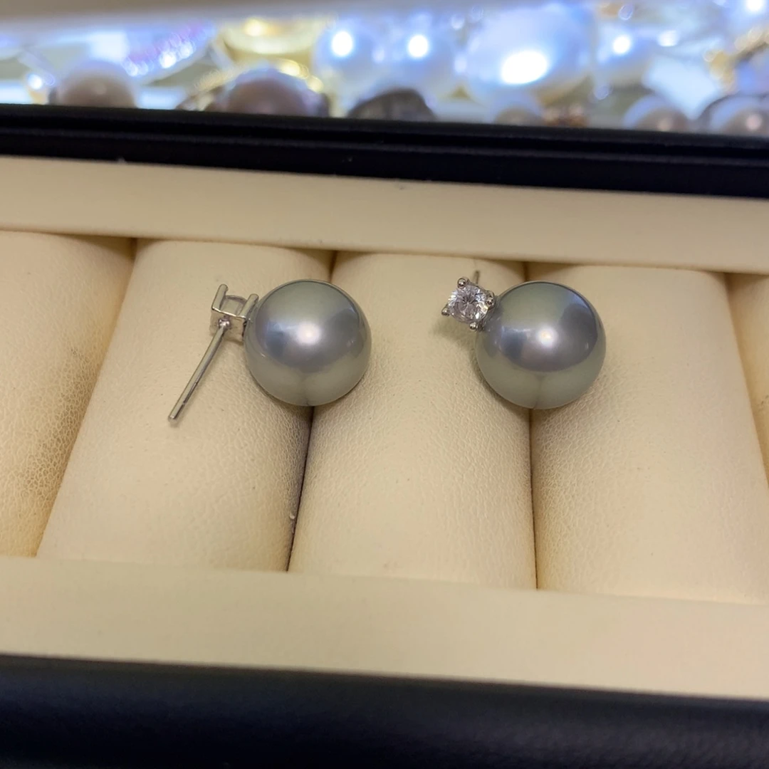 海水珍珠耳饰银S925镶嵌